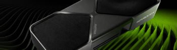 GPU GeForce RTX SUPER da Nvidia sobre fundo verde ondulado, linha RTX 50 SUPER adiada pelo custo do GDDR7
