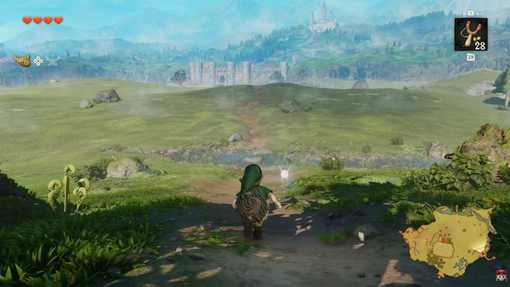 Imagem de gameplay do remake de Ocarina of Time no anuncio, mostrando problemas de artefatos de nitidez na imagem